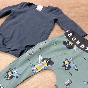 Bonds Ribbed Onesie & Stretchies Pant Bundle • Size 0-3 Months • Bluey